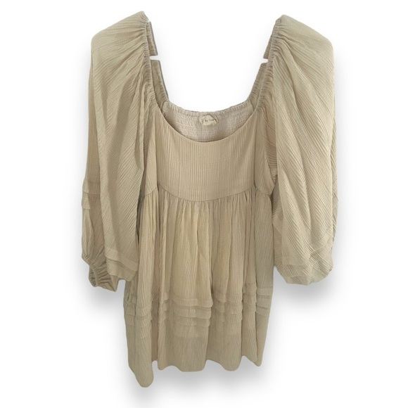 By Together Square Neck Puff Sleeve Minidress Cream Crepe Women's Size S - Picture 1 of 3